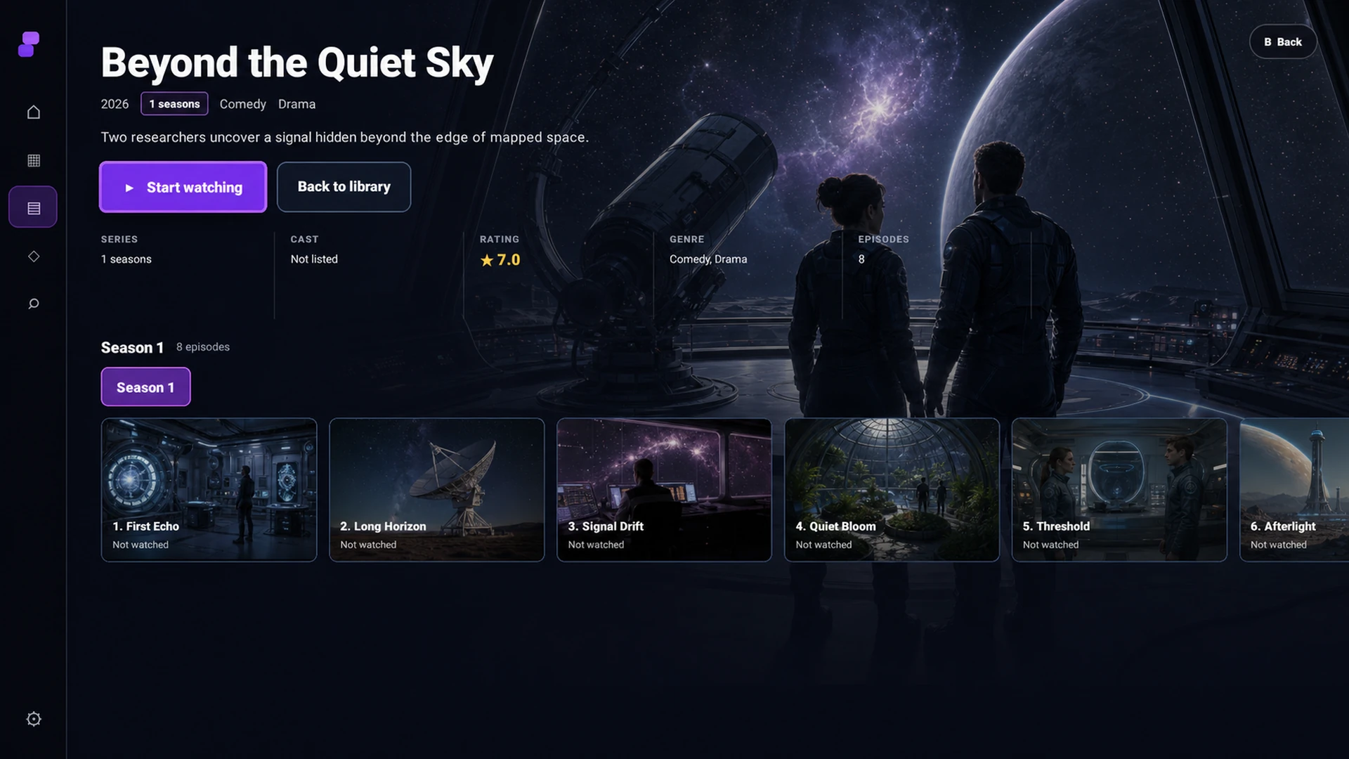 Finetic title details on Fire TV using original fictional demonstration media
