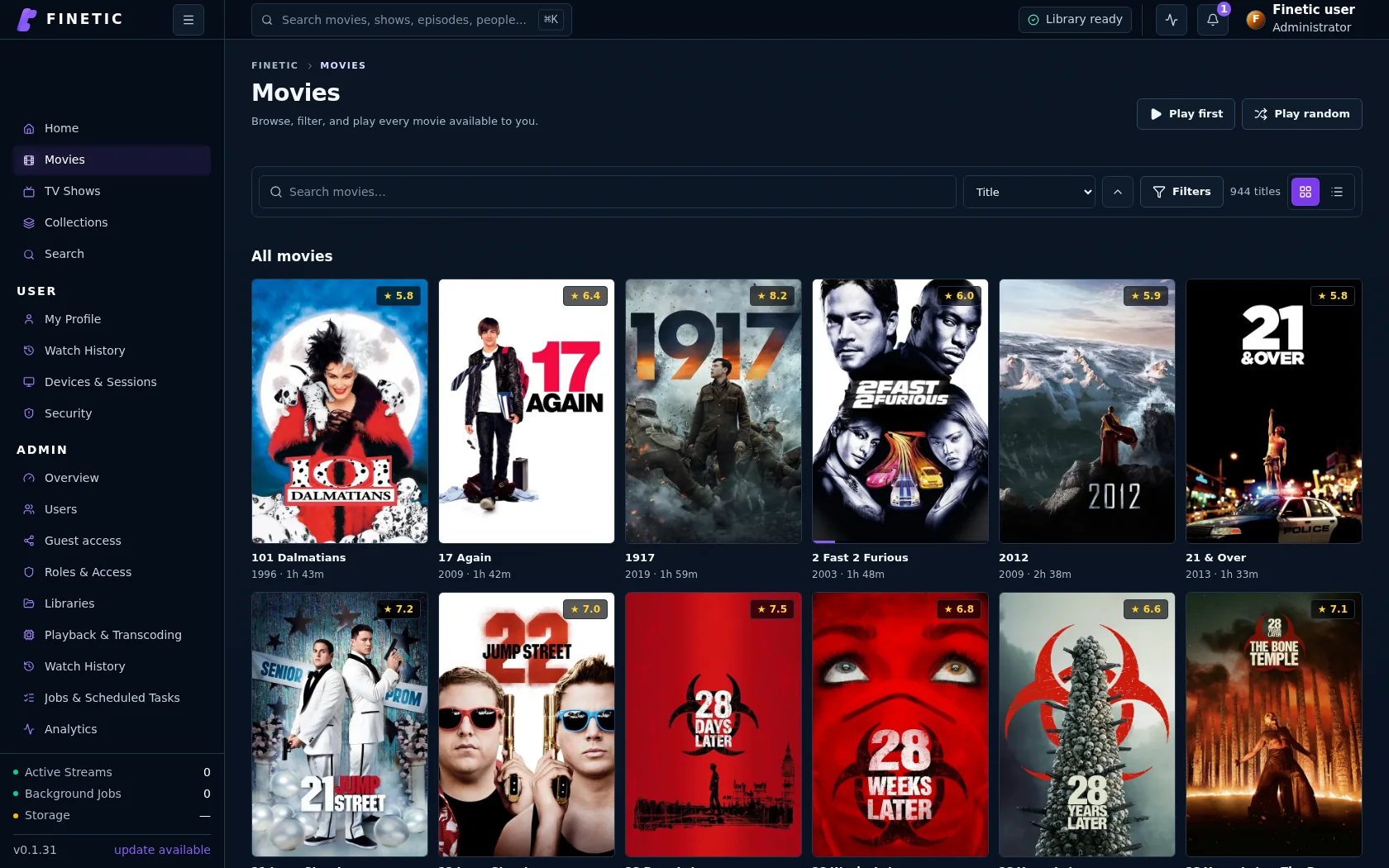 Finetic movie library
